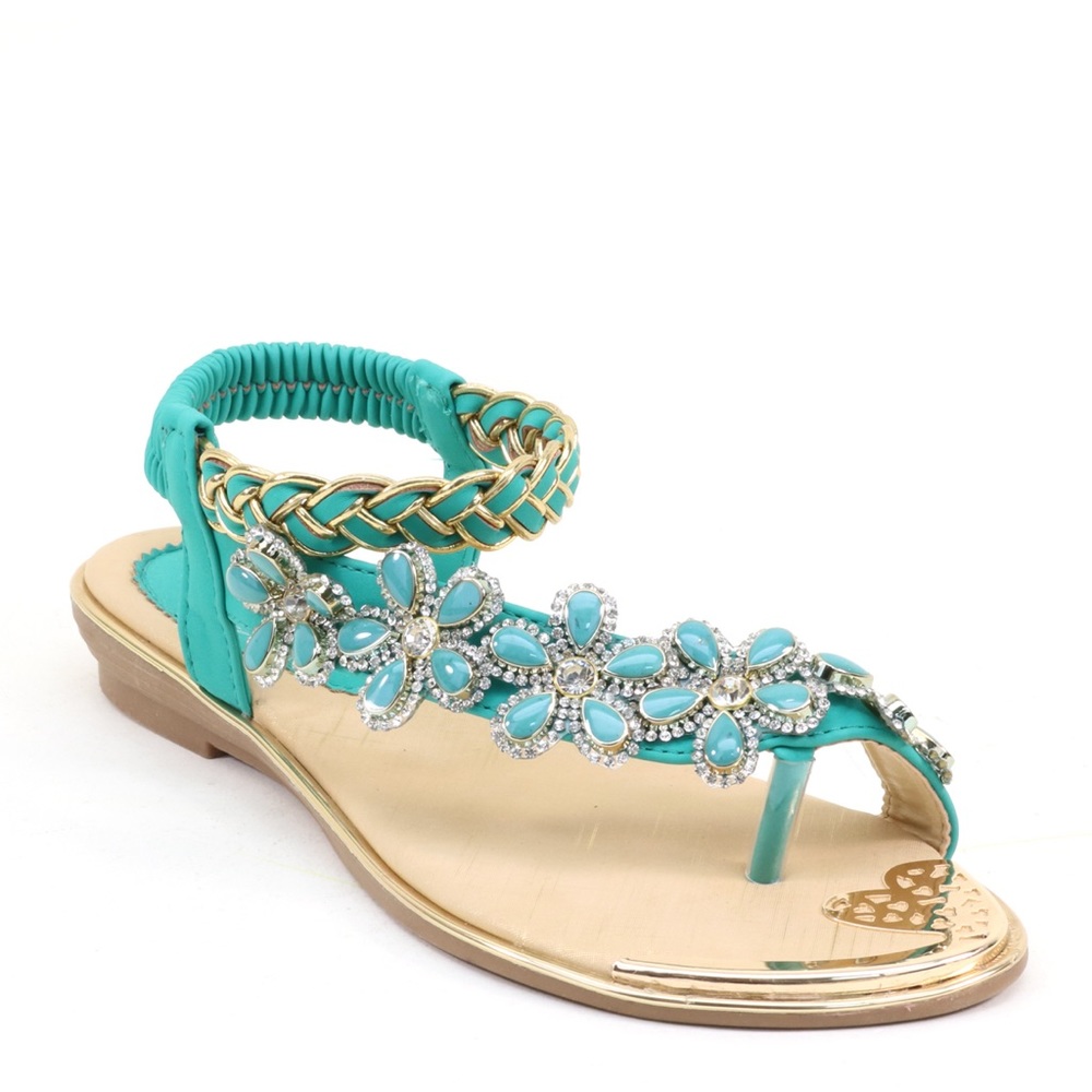 Restocked! Italina Light Green Flower Rhinestone Slingback Sandal - Picture 12 of 13